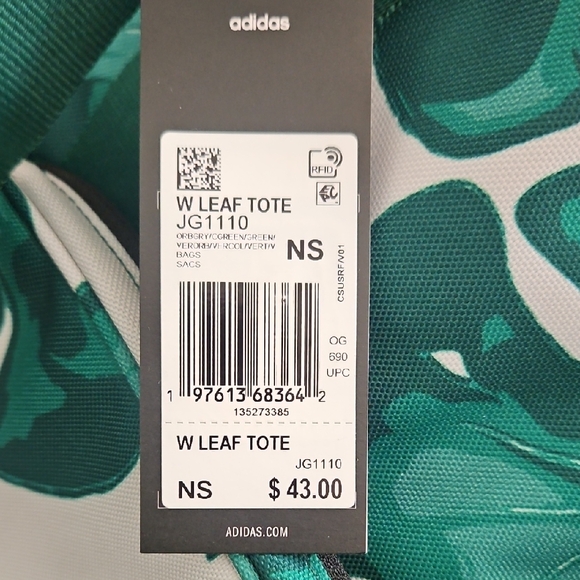 Adidas Tropical Green Leaf Tote Bag - Picture 8 of 15